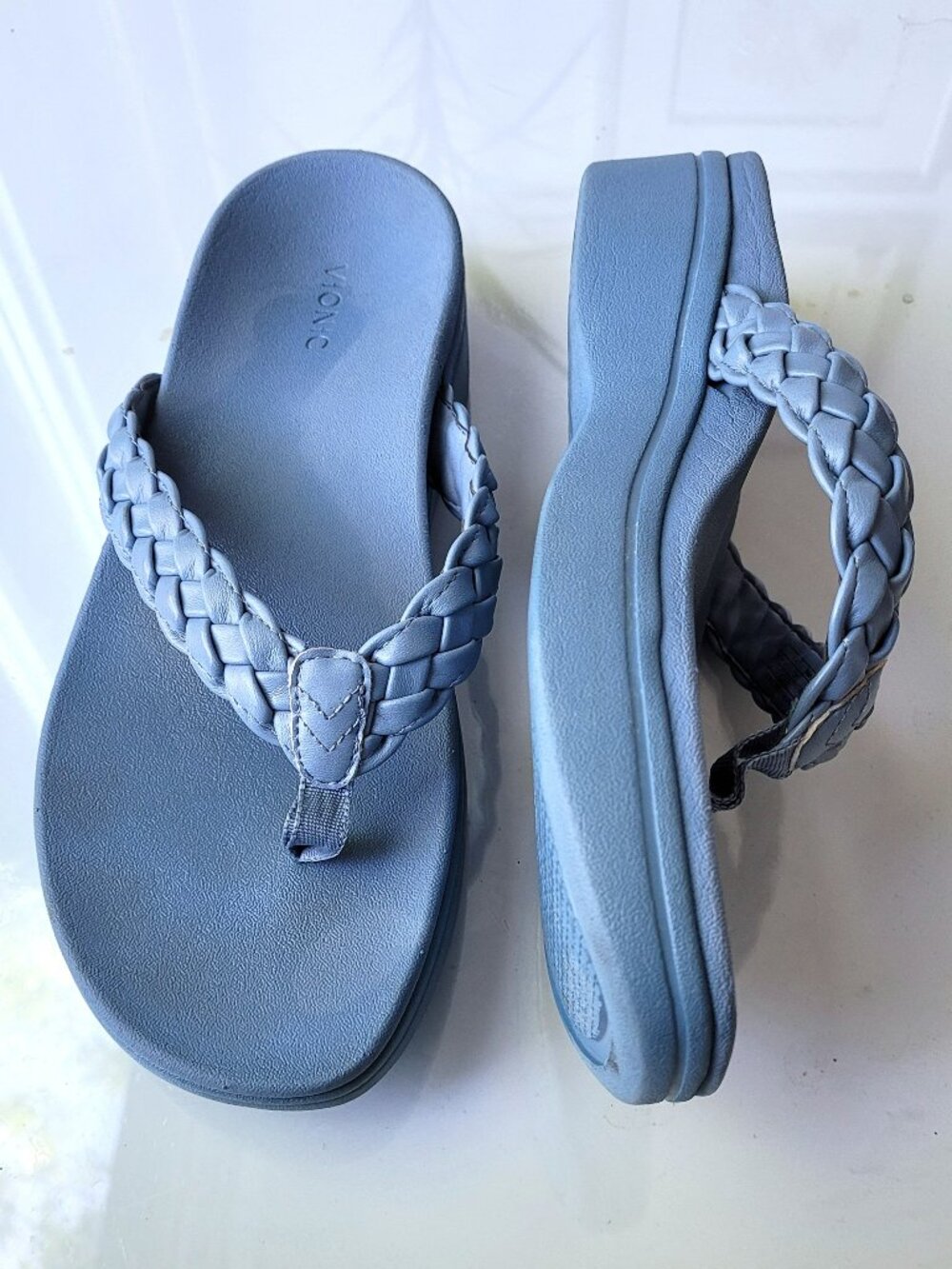 Vionic Kenji Braided Thong Platform Sandal Blue Size US 12